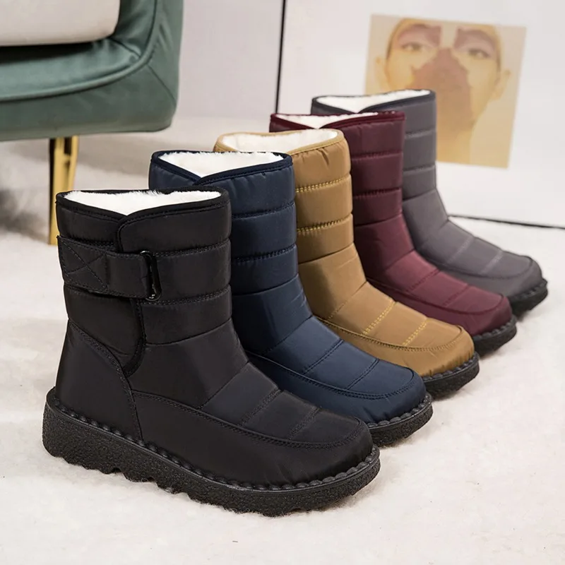 High-Top Plush Boots Waterproof Hook Loop Plus Velvet Women Shoes Long Tube Outdoor Snow Boots 2023 New Winter