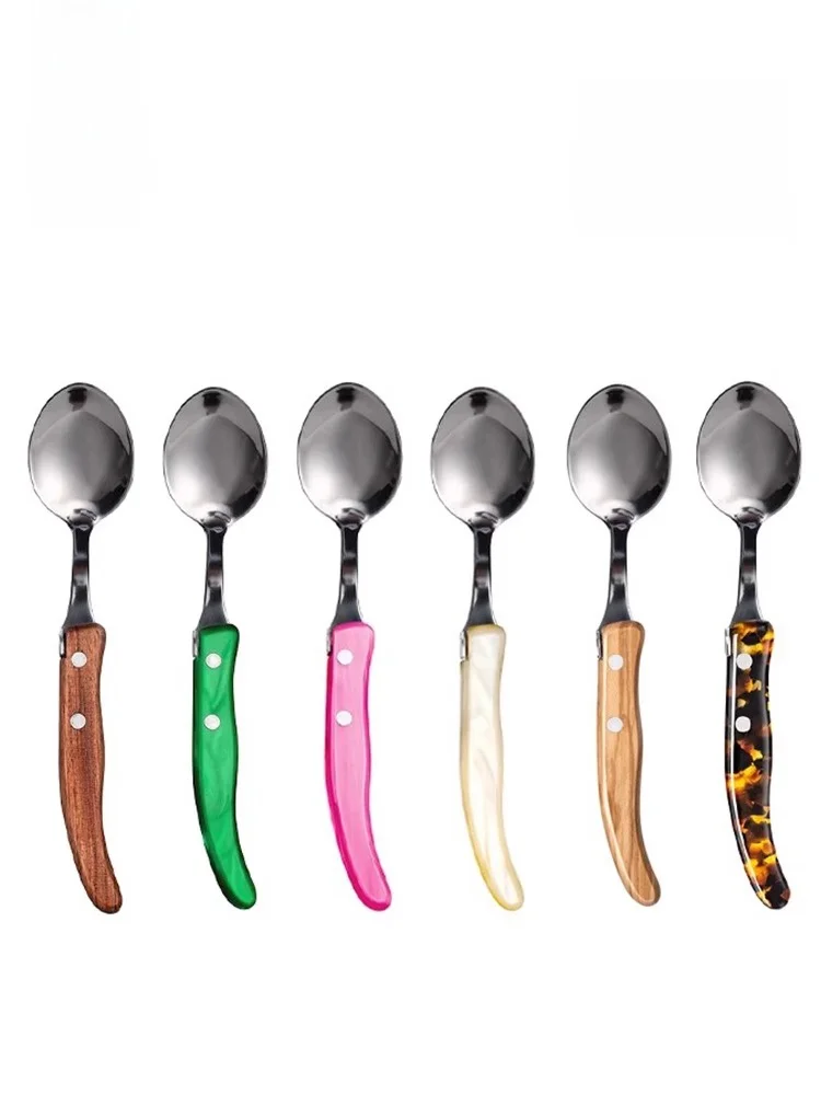 Cuchara de Sopa Claude Dozorme de Acero Inoxidable con Mango de Madera de Olivo, Diseño de Cabeza de Lobo, Vajilla para Uso Doméstico