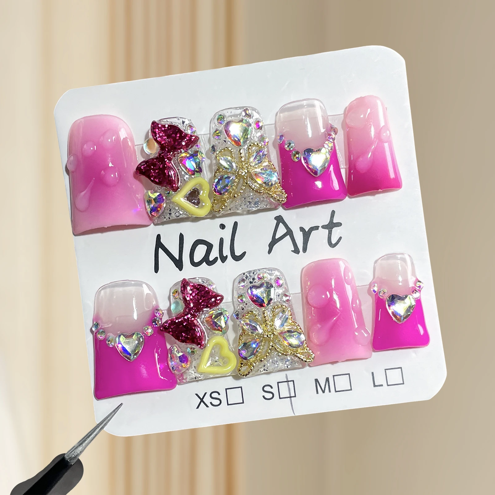 

Handmade Press On Nails Pink French Blush Duckbill Shape False Nails 10pcs Removable Y2k Fake Nails Glitter Diamond Decoration