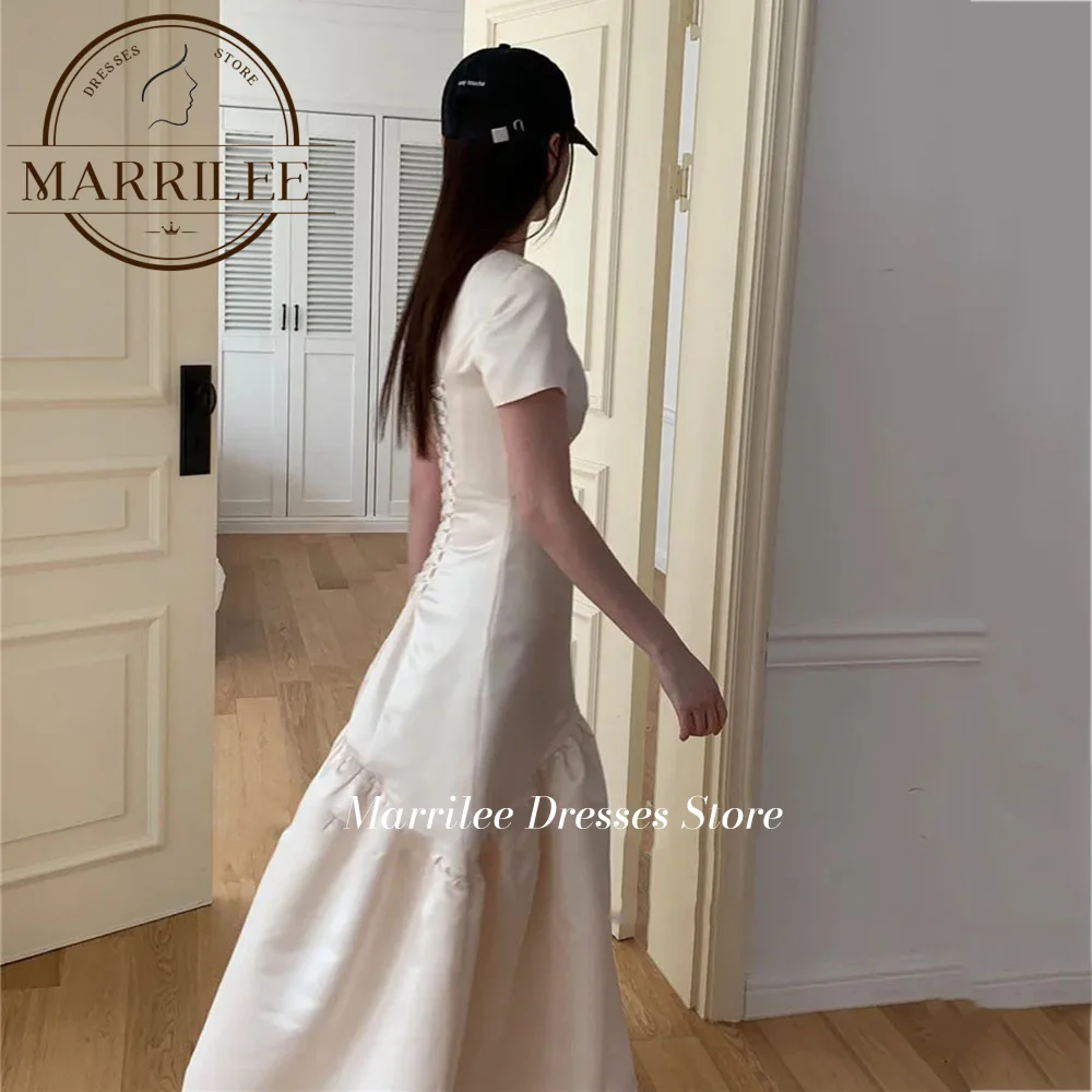 Marrilee  Evening Dresses Elegant For Wedding Tea Length Boat Neck Top Bridal Dressing Gown Cap Short Sleeve Robe De Mariee 2024