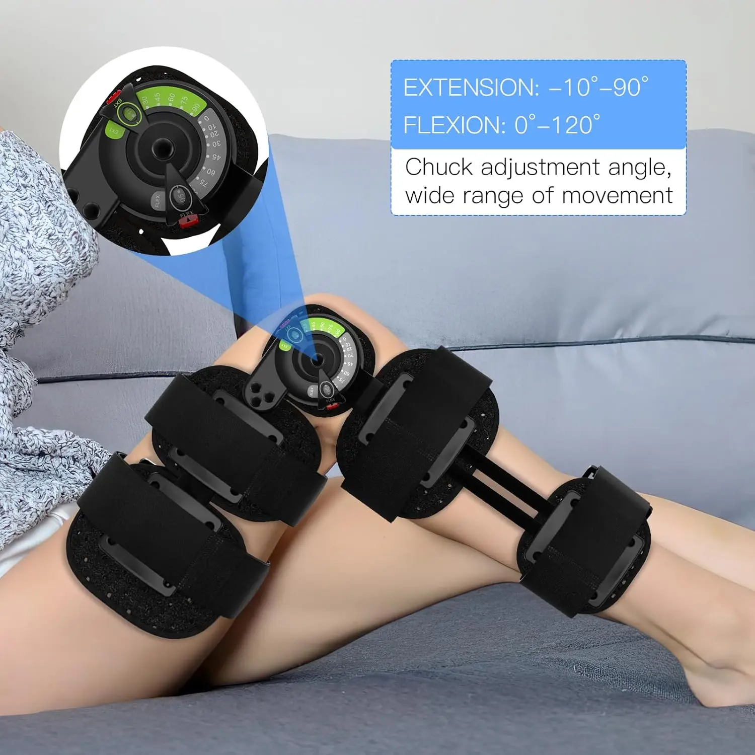 Knee Brace Hinged Support Adjustable Breathable Polycentric Hinges Leg Fracture Meniscus Rehabilitation Post Surgery Recovery