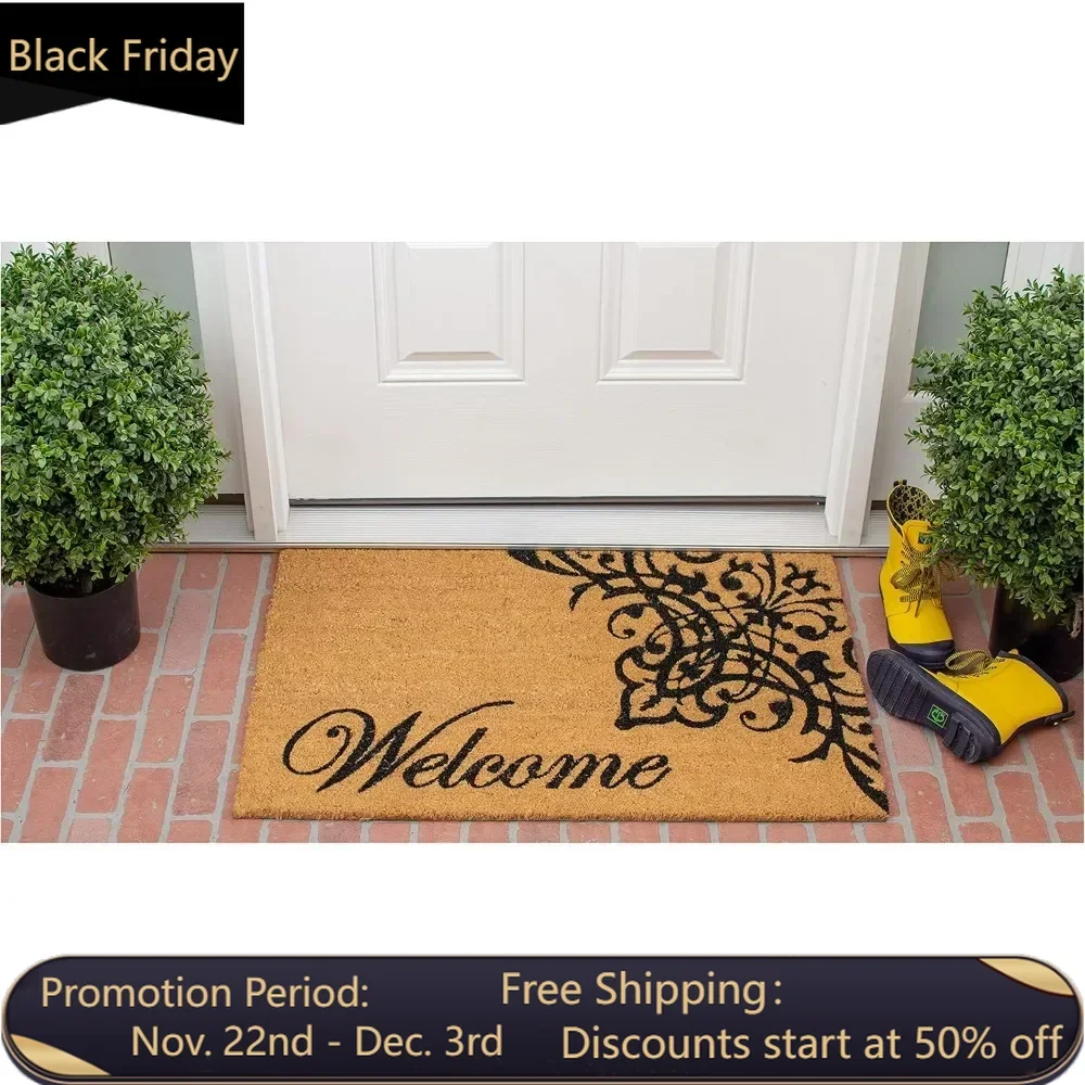 121353672 Scroll Welcome Doormat, 3' x 6', Natural/Coir