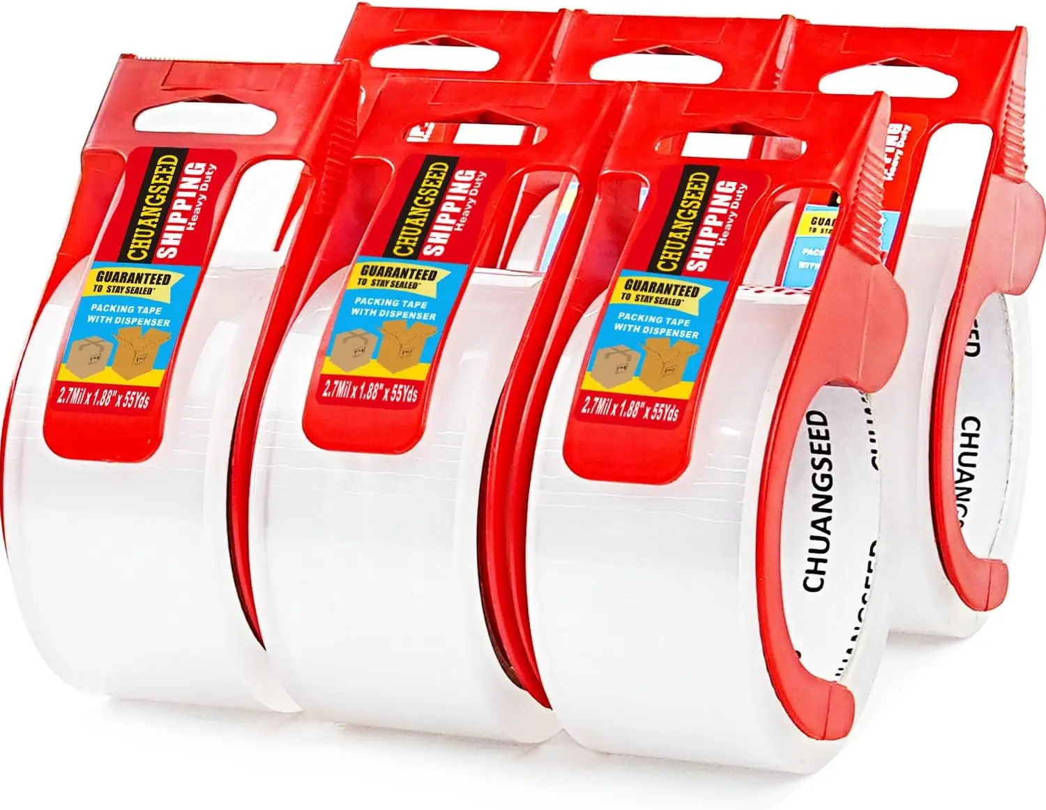 

Набор из 6 рулонов прозрачной упаковочной ленты с диспенсером - 2,7 мил x 1,88 дюйма x 55 ярдов, сверхпрочная упаковочная лента для переезда, для коробок, для переезда и хранения