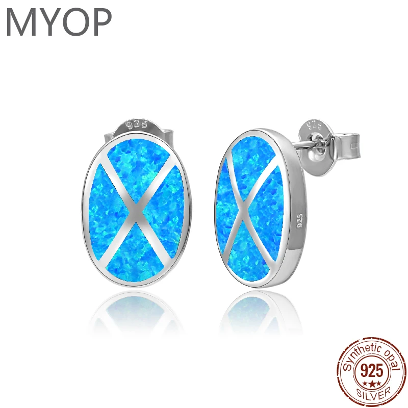 MYOP 925 Sterling Silver Fashion Eardrop Greek Design Temperament Synthetic Opal Earrings for Women Fine Jewelry Gift Party