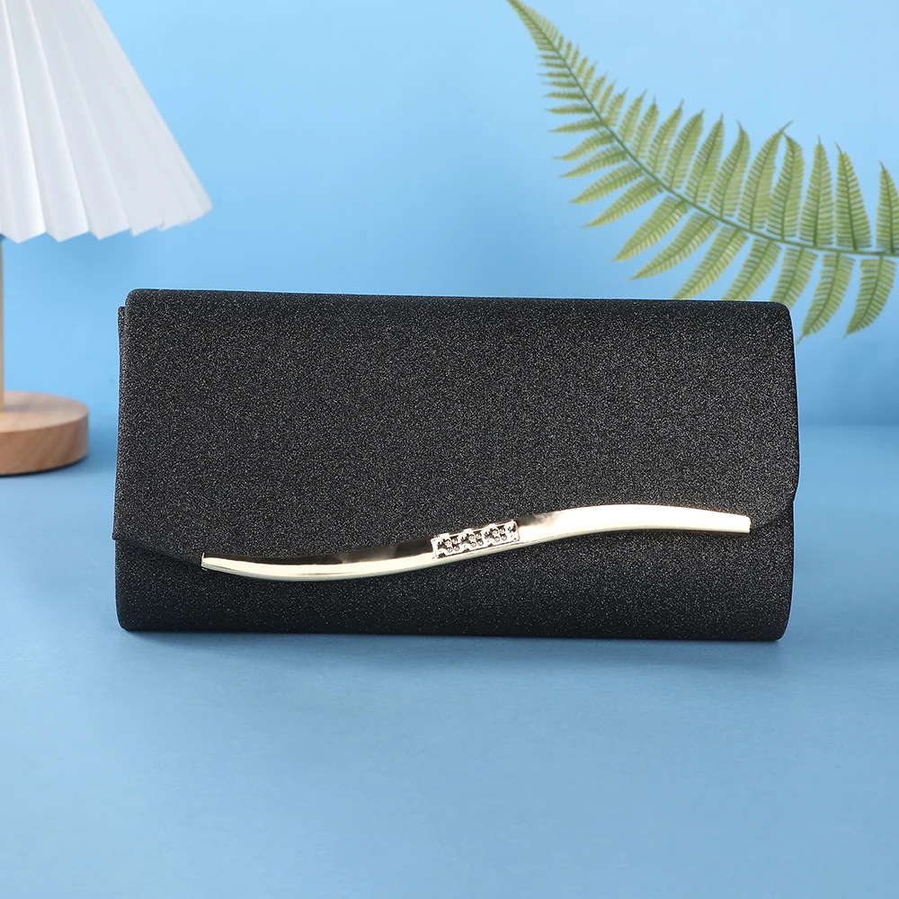 Fashionable Japanese and Korean style ladies' metal-edged elegant evening bag with glitter material high-end single-shoulder cr