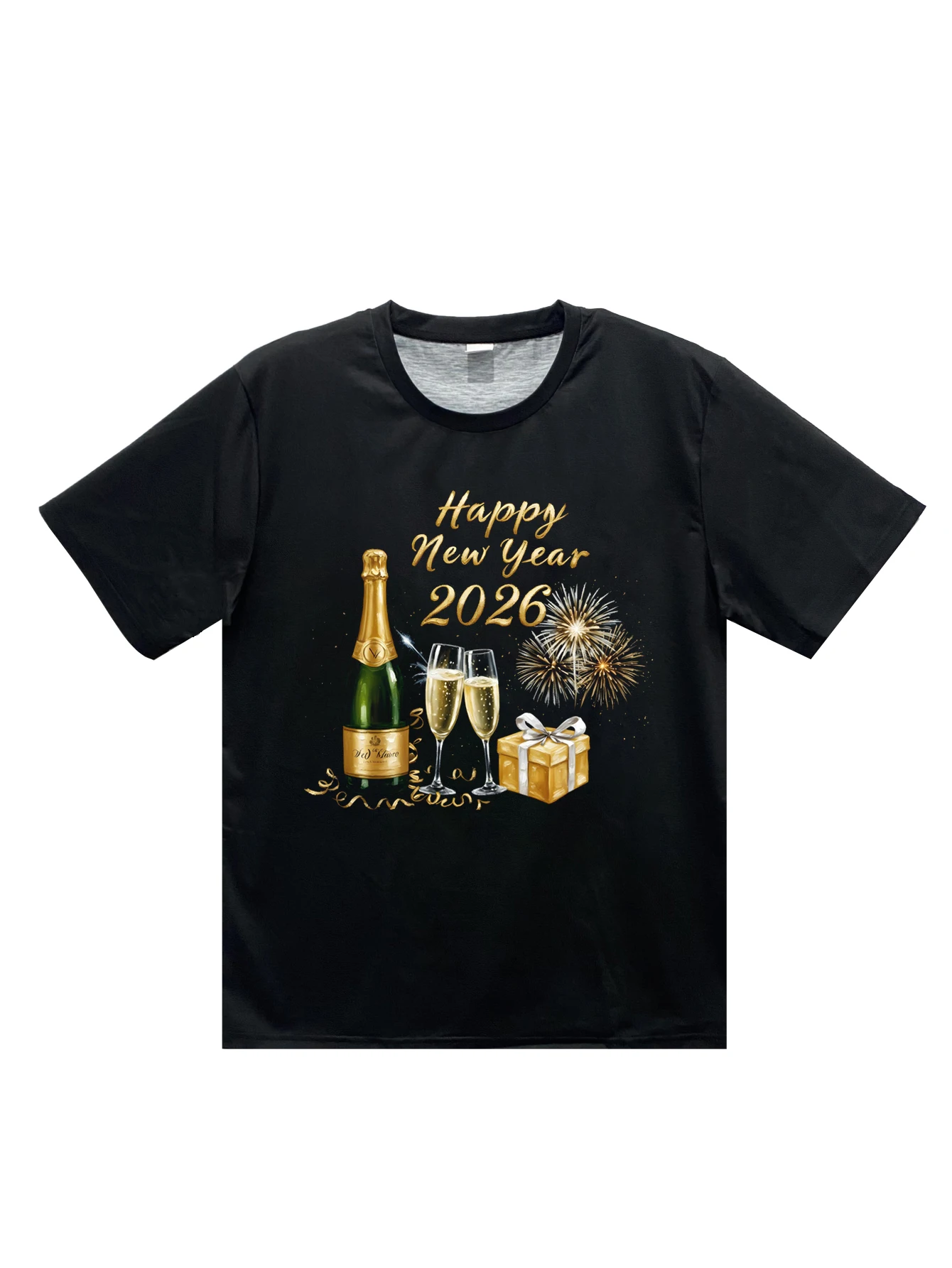 تي شيرت رجالي مطبوع عليه سنة جديدة سعيدة لعام 2026 كاجوال قابل للتمدد قليلاً وأكمام قصيرة ورقبة دائرية ملابس خارجية.