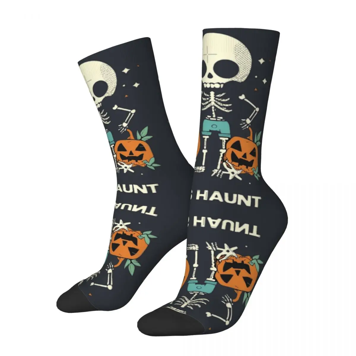 Funny Halloween Bones And Botany Active Men's Socks Skull and Pumpkin Hip Hop Pattern Crew Crazy Sock Printed official-website