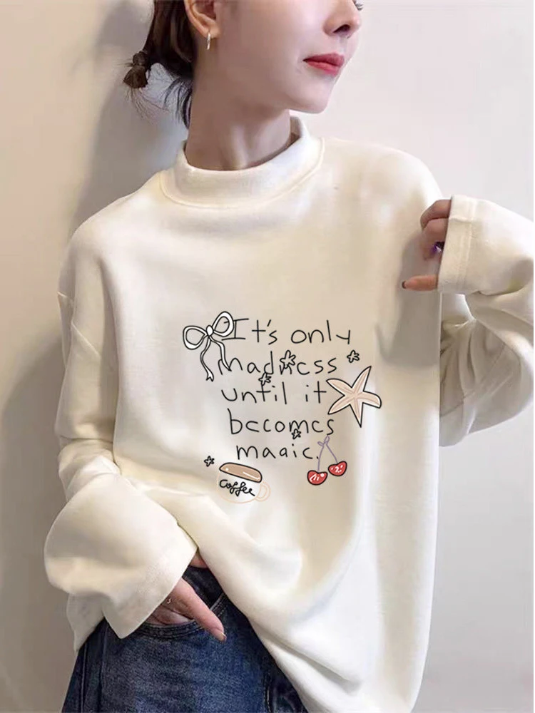 Thiened Long Sve Women's Faionable Versatile Deep ey Warm Inner Wear Base irt Trendy f High Collar T-irt