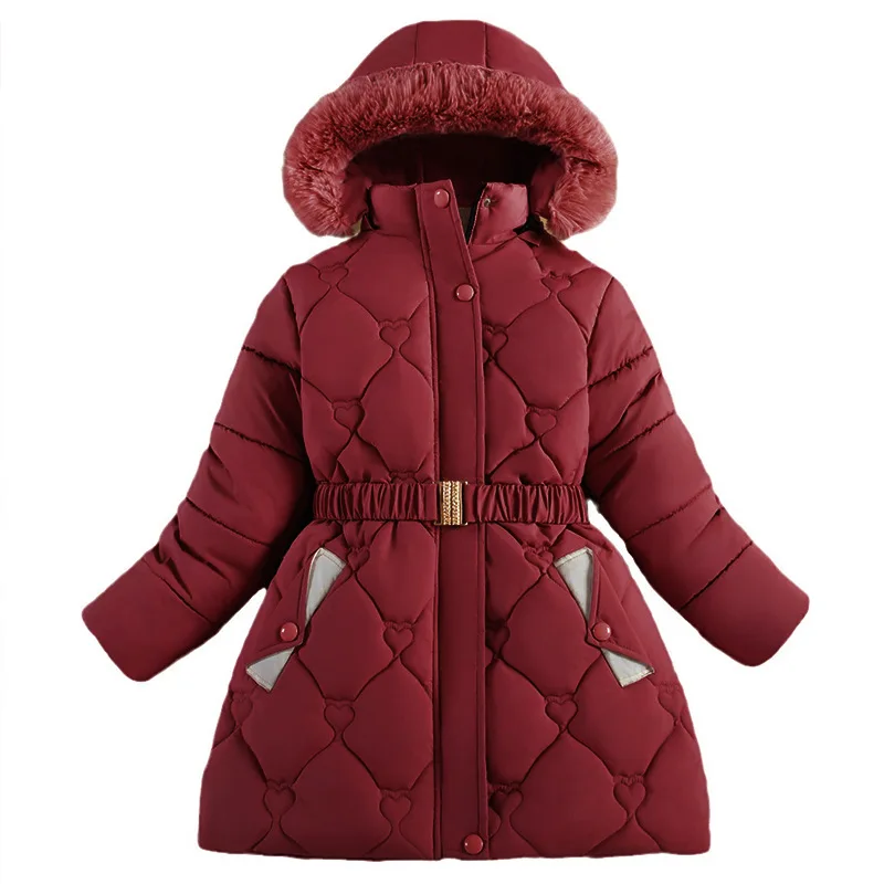 Winter Teen Girls Jacket Keep Warm Plush Lining Hooded Zipper Down Cotton Outerwear Fashion Princess Coat 6 7 8 9 10 11 12 Years
