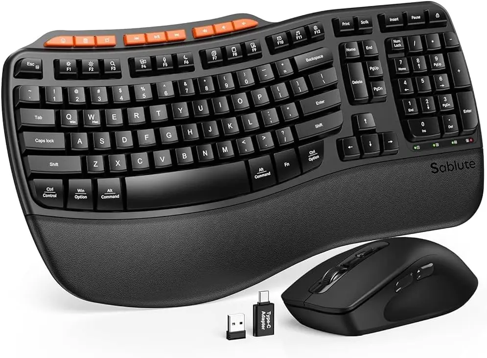 

Ergonomic Wireless Keyboard and Mouse Combo with Palm Rest, Adjustable DPI, USB-A & C for Computer/Laptop/Mac/Tablet