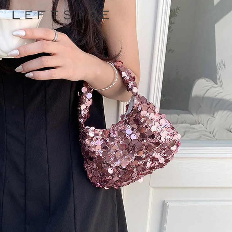 Sparkling Sequin Mini Shoulder Bags for Women 2024 Party Luxury Designer Korean Fashion Handbags and Purses Trend Underarm Bag