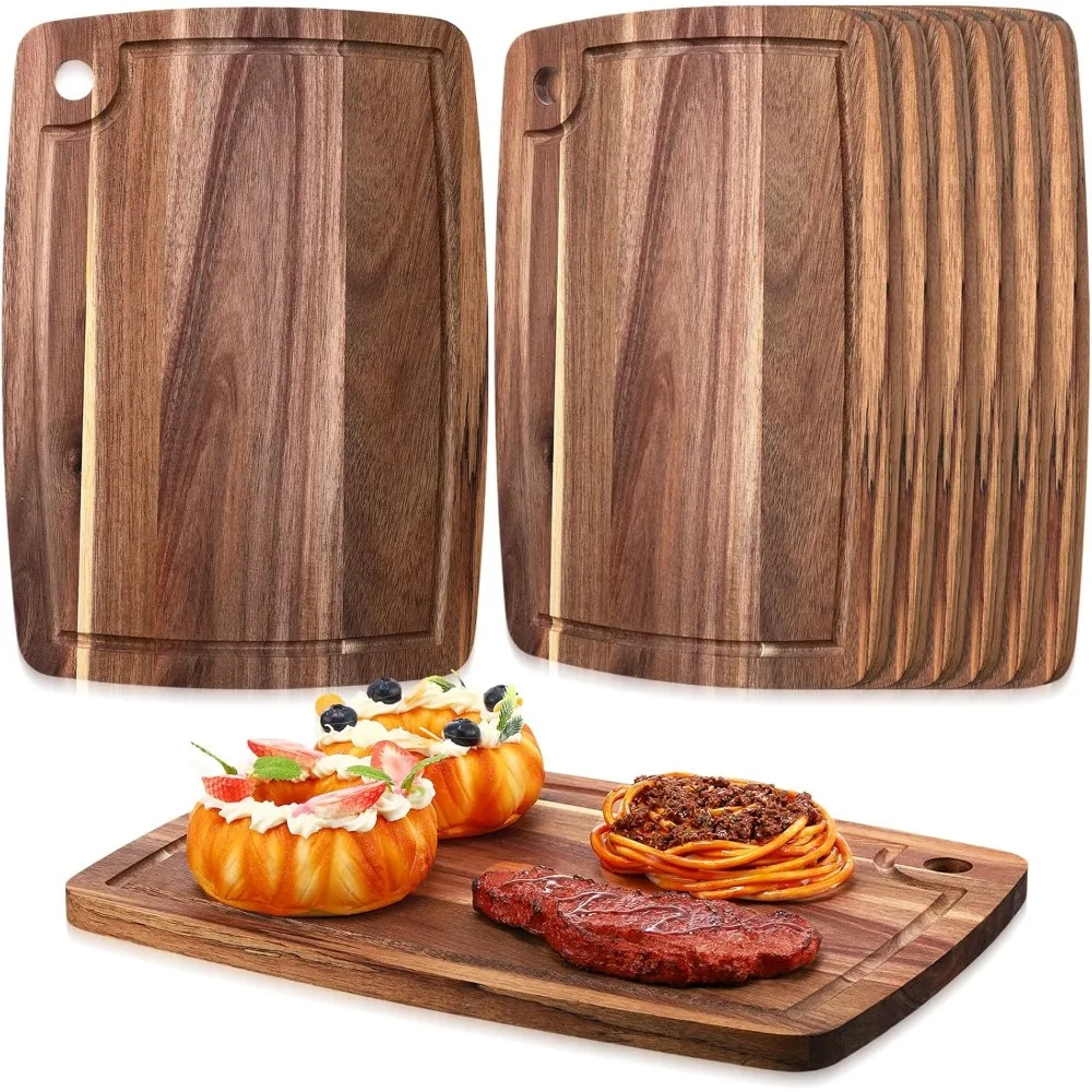 

6 Pieces Wood Cutting Board Kitchen Wooden Chopping Board Reversible Serving Tray Butcher Block Cutting Tray