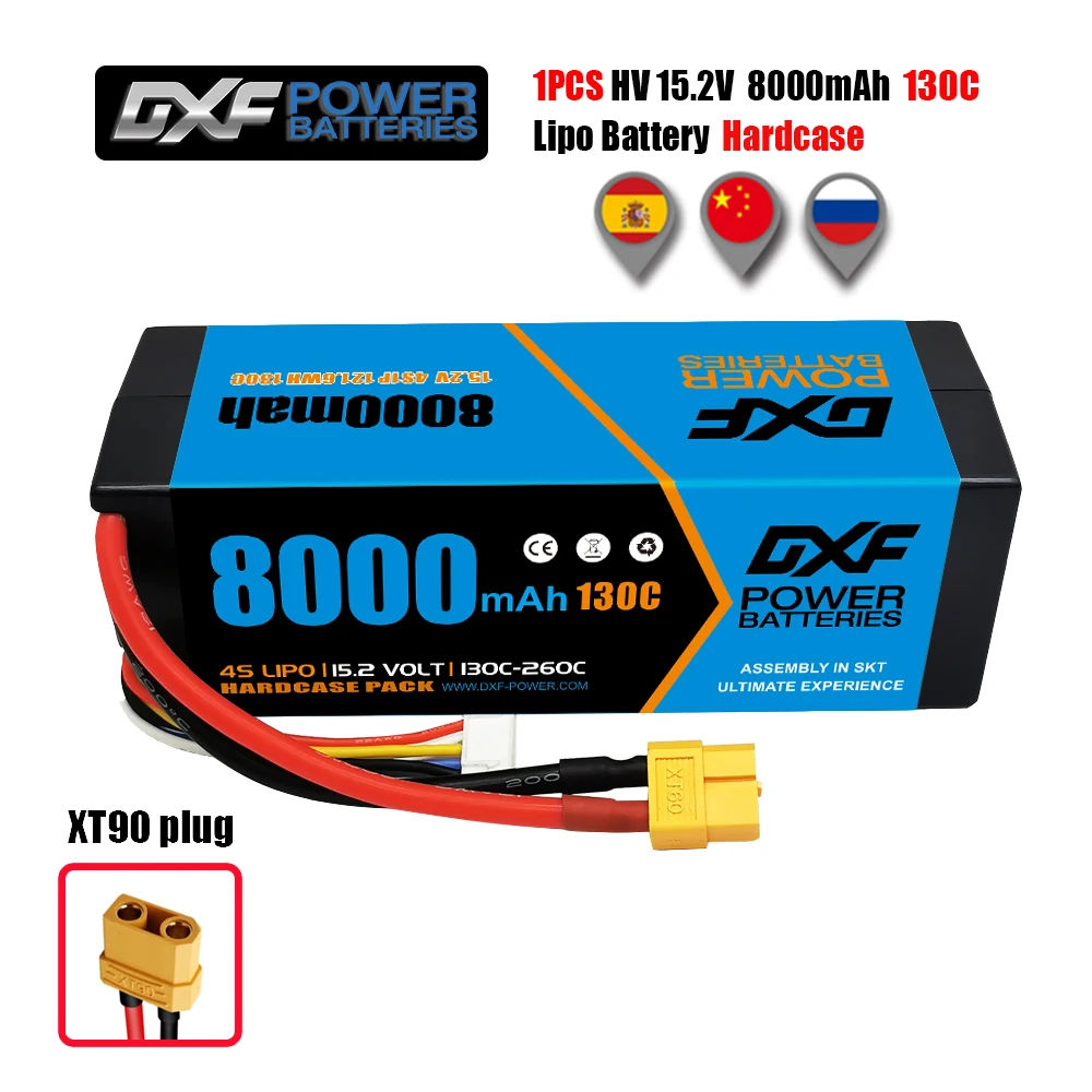 

DXF 8000mAh 130C HV Lipo Battery 4S 15.2V Blue Version Graphene Racing Series HardCase for RC Car Truck Evader Truggy 1/8 Buggy