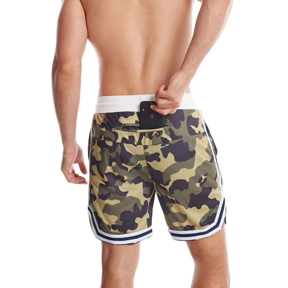 Camo Printing Casual Shorts Splicing Mesh Breathable Mens Fitness Sports Basketball Pants Outdoor Running Training Shorts