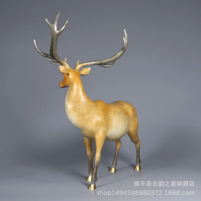 Pure Color Craft Hand Painted Copper Deer Ornament for Office Living Room Store Decoration