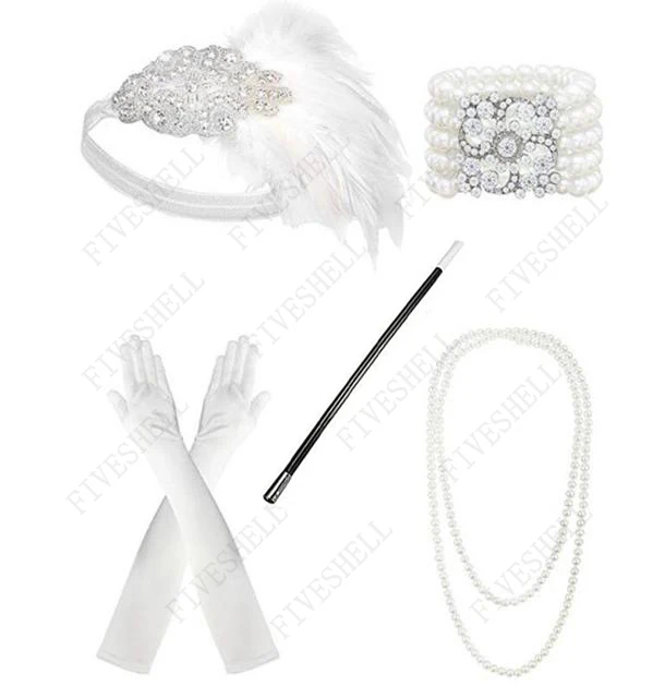 Women Flapper Props Halloween Charleston Cosplay 1920s Great Gatsby Accessories Pink Nude Headpiece Feather Headband Fro Party