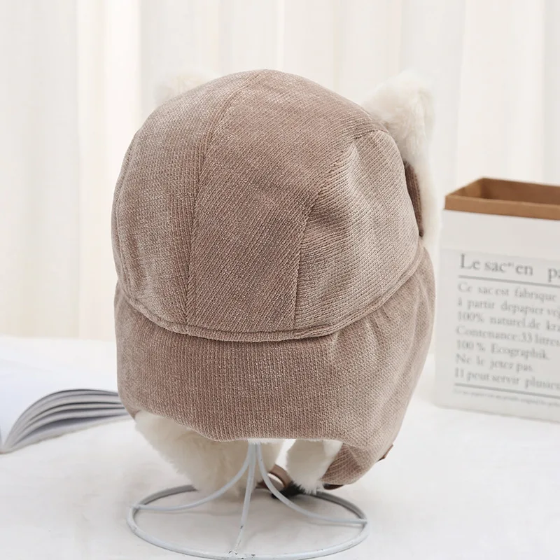 Gorro Lei Feng con orejas de gato para hombre y mujer, gorro cálido de felpa, grueso, a prueba de viento, protección para los oídos para montar al