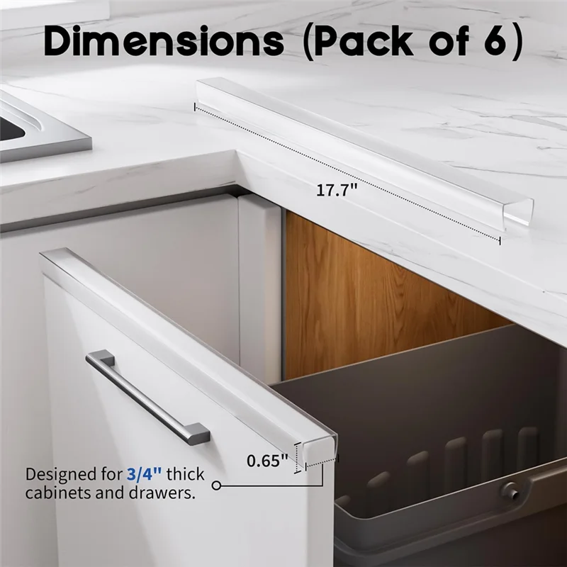 واقي حافة خزانة المطبخ (17.7 بوصة PVC شفافة)، واقي باب الخزانة (عبوة من 6 قطع)، لسمك 3/4 بوصة