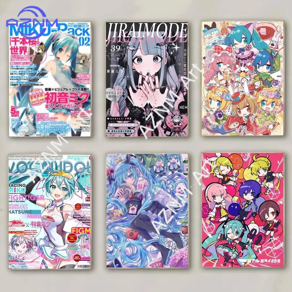 Arte de pared en lienzo de Hatsune Miku y Vocaloid, póster estilo revista de anime para decoración de dormitorio y habitación Otaku
