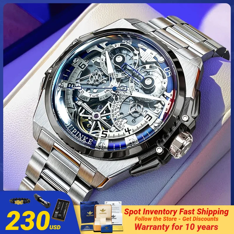 OUPINKE Men's Watches Skeleton Chronograph Italian Designer Collaboration Top Men's Wristwatches Automatic Mechanical 2024 NEW