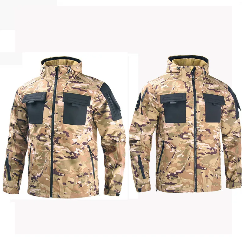 Windproof Fleece Coat Winter Warm Long Sleeved Splicing Pockets Uniform Clothing Uniform Hiking Tactical Equipment