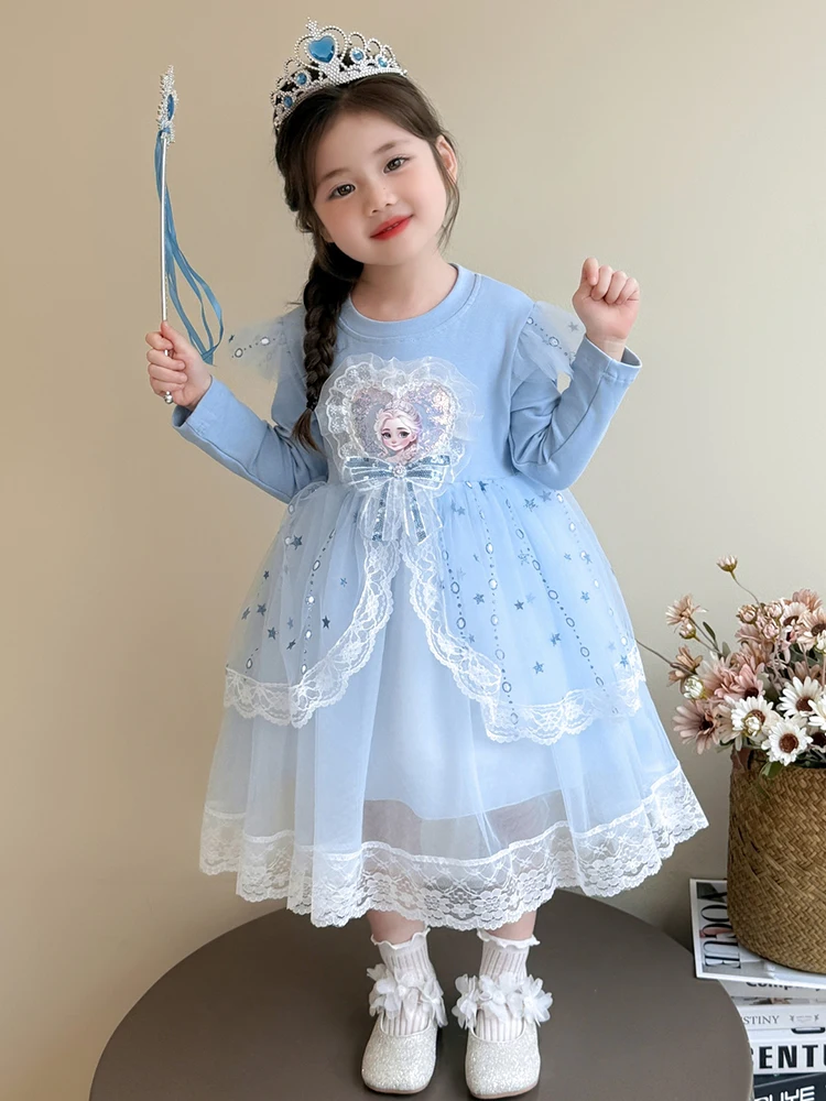 فساتين أميرات إلسا فروزن للفتيات، فستان خريفي أنيق بأكمام طويلة، فستان حلو لحفلات أعياد ميلاد الأطفال #1