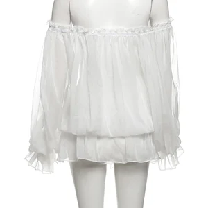 Kliou Sommer Frau MINI MEHREYCORE RAYON Blúses K24L46115 Solides Mädchen Slash Slash Neck Miss Lady Elegant to Camisa T-Shirt 6 Hauptverkäufe mimi Blusen - №1