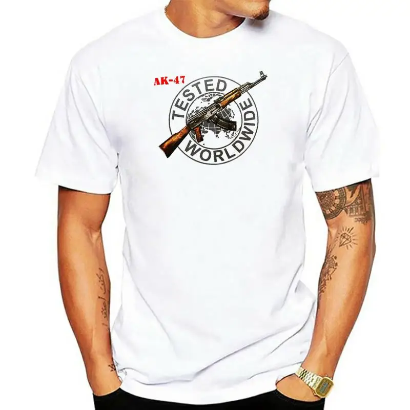 Russian Graphic Cotton Blend Gray T-Shirt Ak-47 Kalashnikov Gun Shirt Tops Tee Tee Shirt