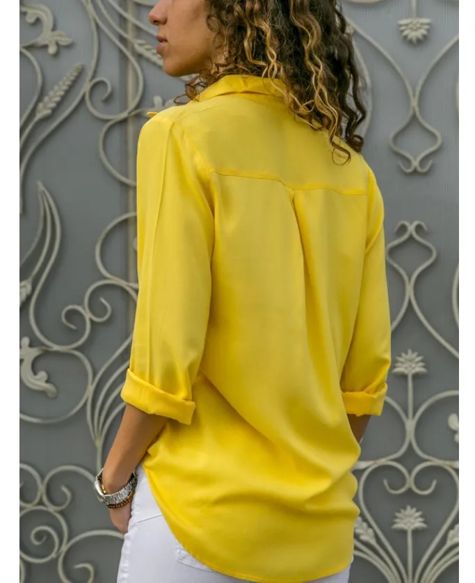 Herbsthemd Damen Polokragen Bürobluse Vintage Hemd Locker Sitzendes Hemd mit Knöpfen Modische Oberteile – Detail 9