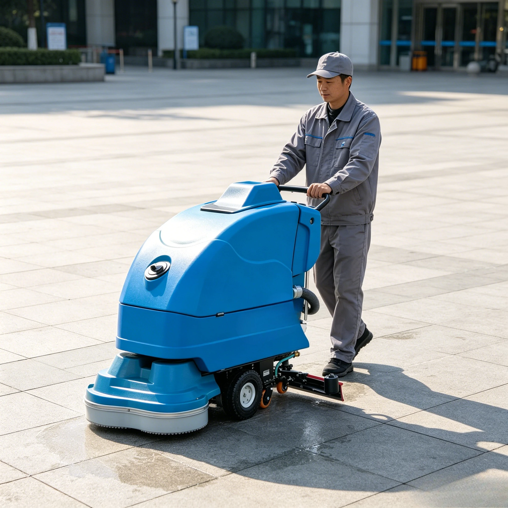 

Customized Industrial Electric Floor Scrubber Machine 24V100Ah Battery Powered 550W Motor for Commercial Warehouse Cleaning
