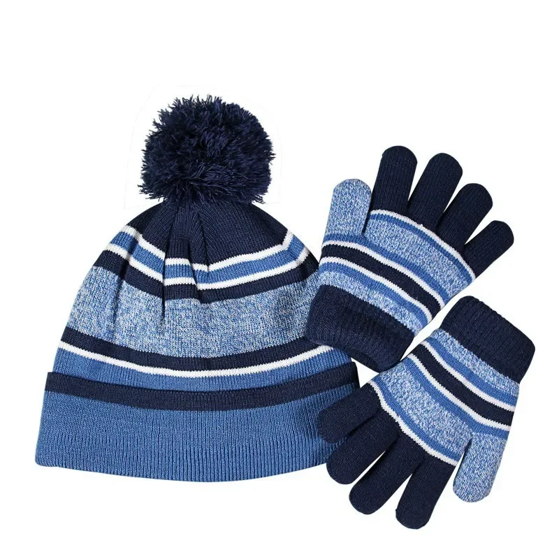 Kids Winter Knitted Hat and Gloves Set Thickened Warm Beanie Mittens for Boys Girls Kindergarten Outdoor Cold Weather