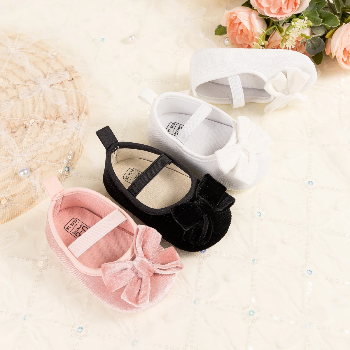 

Spring Autumn New Baby Shoes Bowknot Party Princess Shoes Rubber Soft Anti-Slip Sole Suede Breathable Solid Color First Walkers