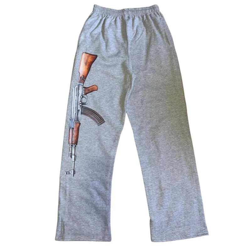 2025 Nouveau Européen et Américain Brodé Rue Mode Tendance Pliant Harajuku Armes À Feu Imprimé Couple Salle De Bains Pantalon Pantalon