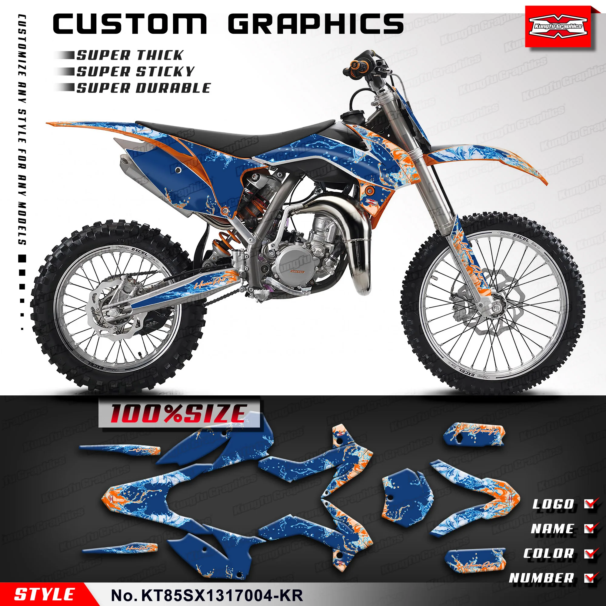 

KUNGFU GRAPHICS Motorcycle Graphics Decals Stickers Kit for KTM SX 85 2013 2014 2015 2016 2017, KT85SX1317004-KR