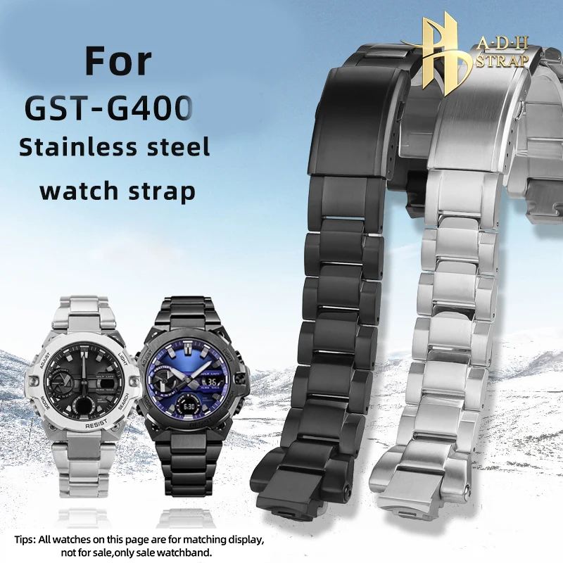 ADH untuk Casio Steel Heart 4th GST-B400 Tali Jam Tangan Baja Tahan Karat Padat B400 Gelang Logam Tahan Air Sabuk Rilis Cepat Pria