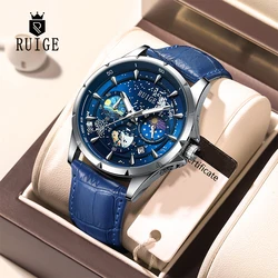 RUIGE Star Sea Watch Fashion Business Quartz Watch Sun, Moon and Star Multifunctional Luminous Waterproof father's day gift