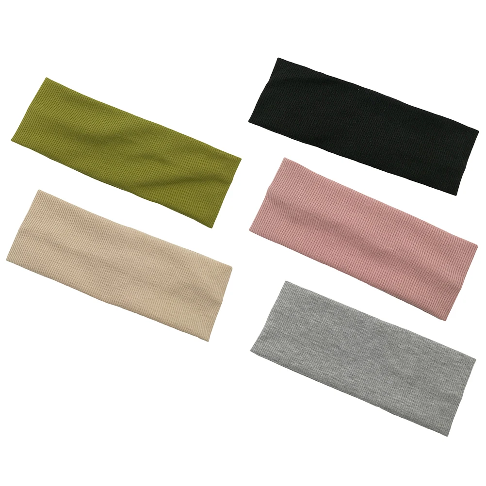 

5Pcs Face Washing Headbands Cotton Sweat Absorbent Yoga Sports Hairbands For Exercise Fitness Wide Edges Elastic Breathing