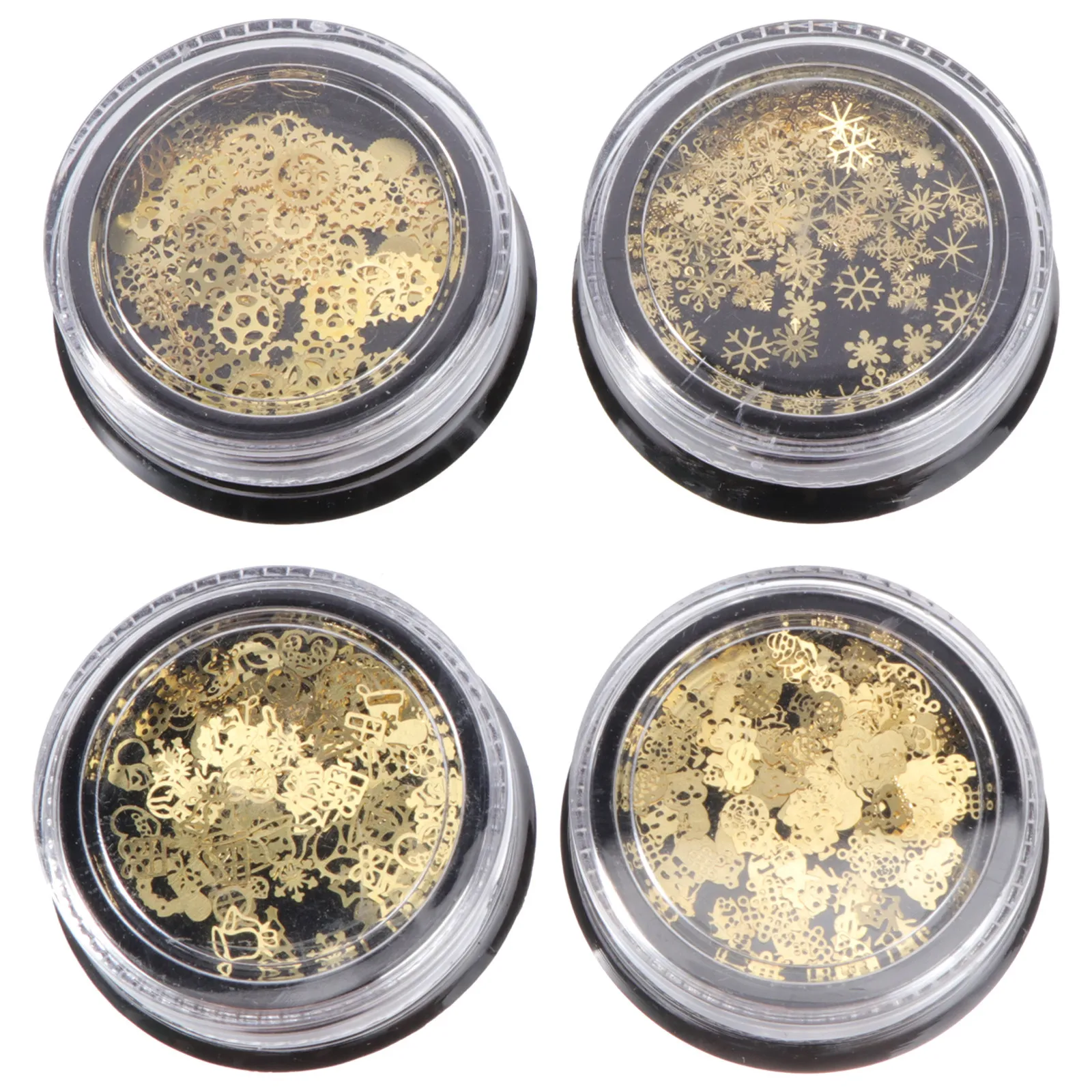 

4 Cases Nail Stickers Snowflakes Sequins Metal Golden DIY Art Wraps Creative Party Holiday Event Nail Patch Decals