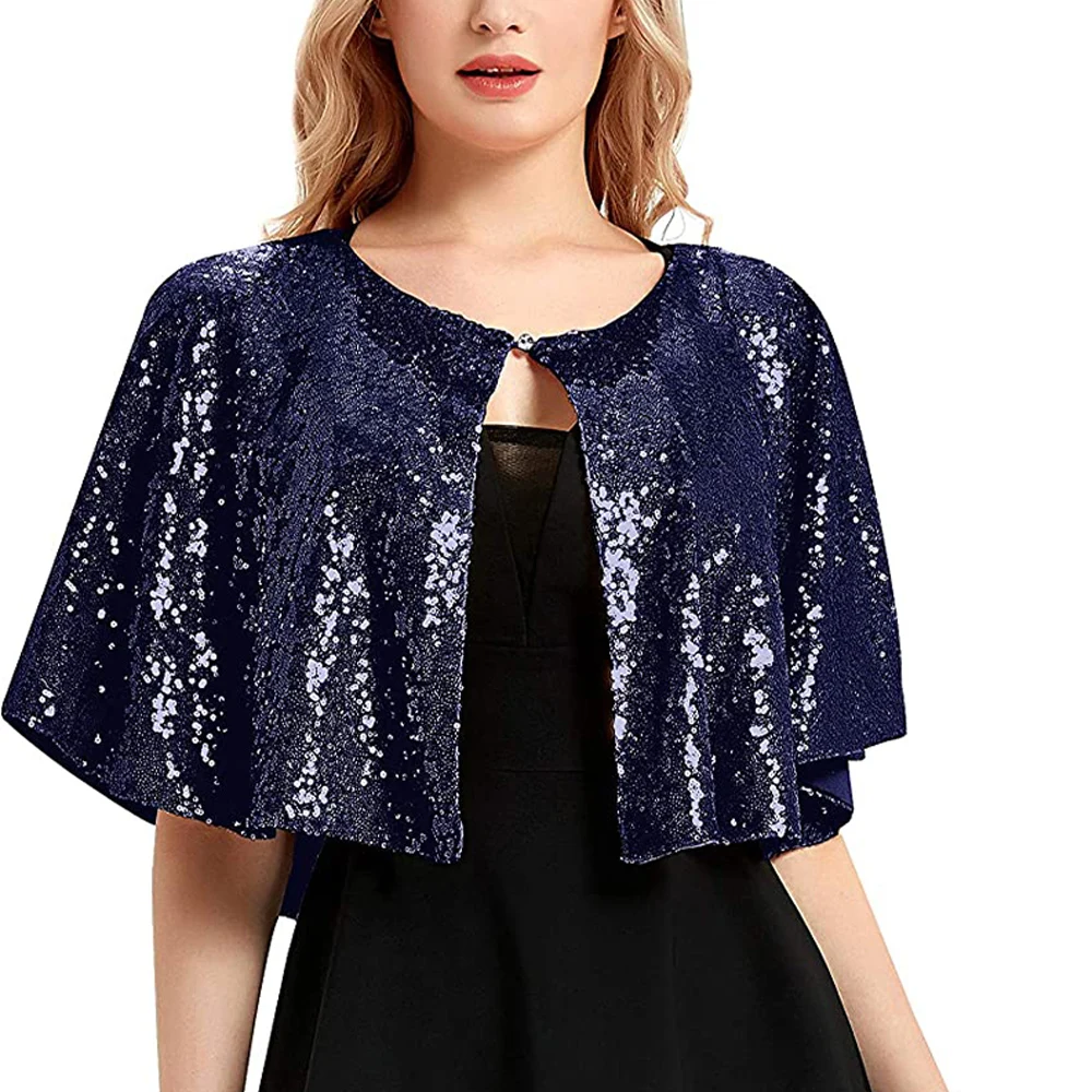 Lady Sparkling Sequin Wedding Shawl Lady Glitter Wrap Shrug Party Cape Club Dance Bolero Flapper Cover Up for Evening Prom Dress