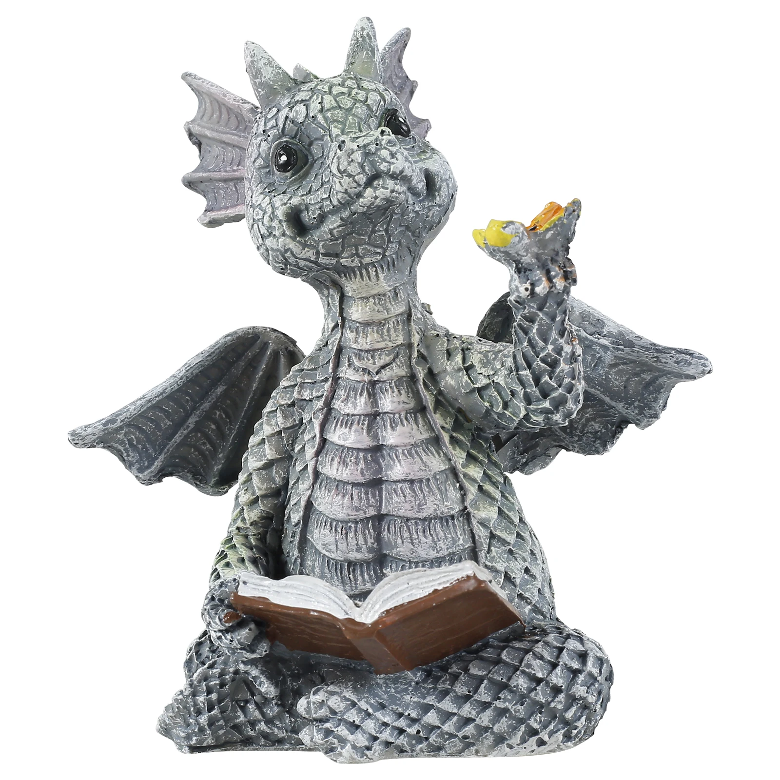 Reading Book Little Dragon Sculpture Cute Reading Book Dragon Statues Resin Garden Dragon Sculptures Art Ornament Gift