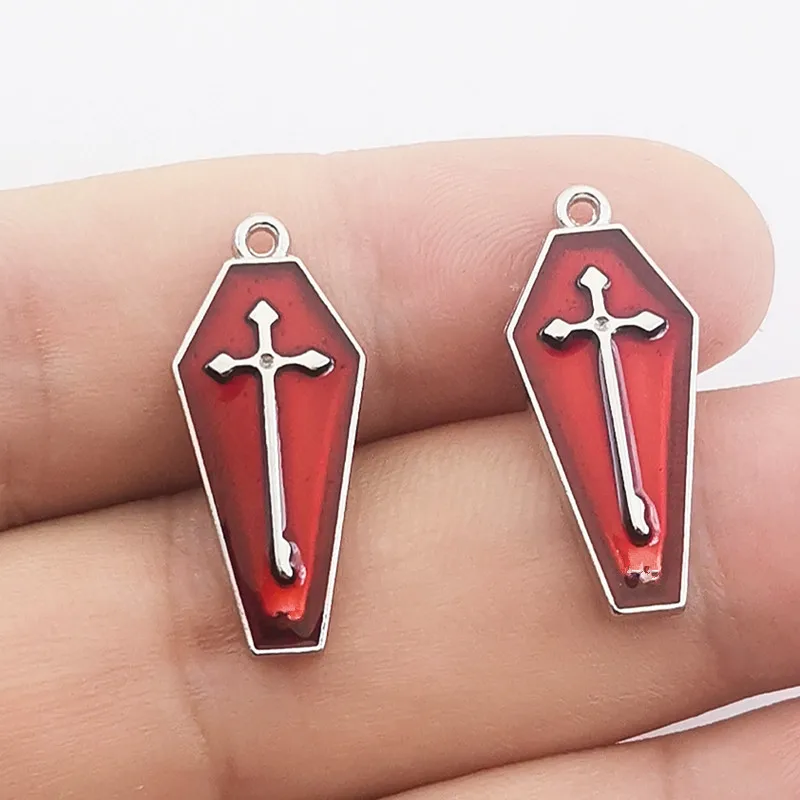 10pcs 26*12mm Halloween Enamel  Cross Charms Mummy Coffin Gothic Bracelet Necklace Pendants Craft Accessory Diy Jewelry Make