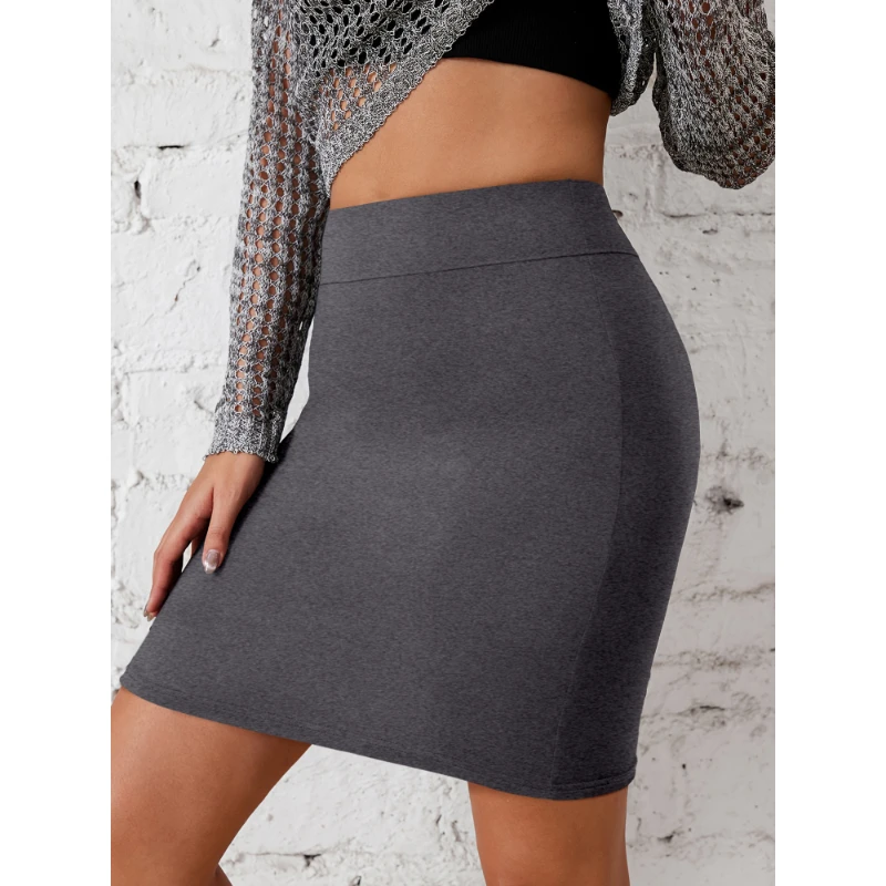 

Female Skirt Casual High Stretch Milk Silk Fabric Half Bodycon Skirt Soft Versatile Commuter Solid Color Women's Hip Skirt