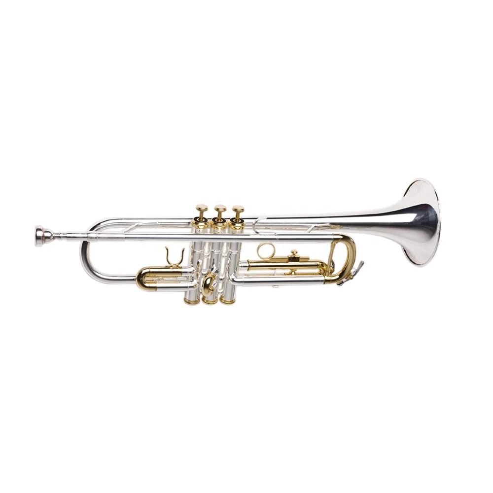 Silver Body Brass Trumpet With Gold Keys Bb Tone Professional Brasswind Musical Instrument For Band  Performance With Carry Case