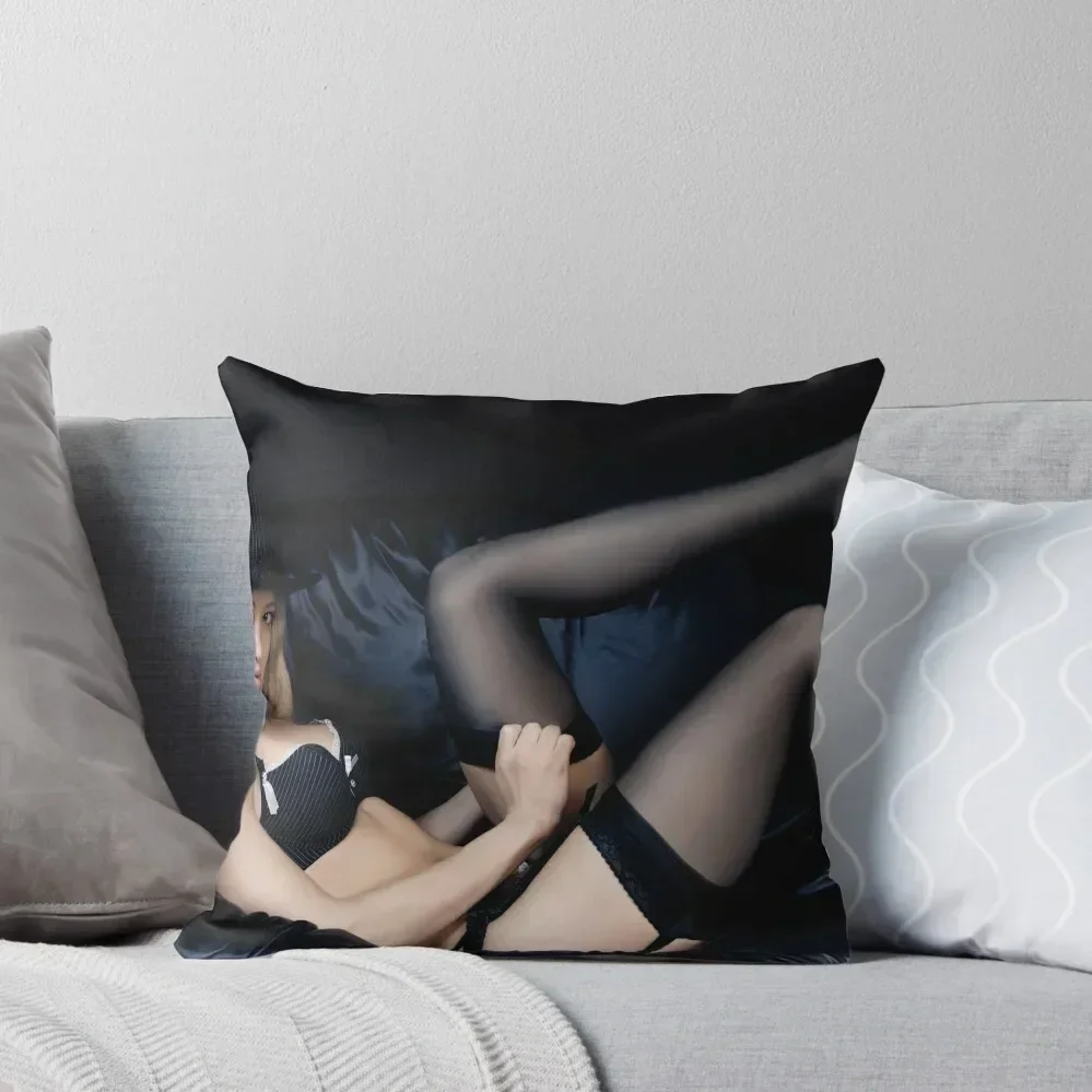 Sexy Woman in Black Lingerie Putting on Stockings art photo print Throw Pillow Christmas Pillowcase Cushion Cover Set pillow