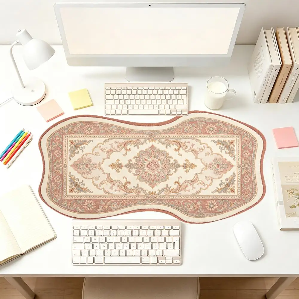 Cream Yellow Vintage Rug Creative Mouse Pad Special Shaped Precision Tracking Smooth Cloth Surface For Bedroom Desk