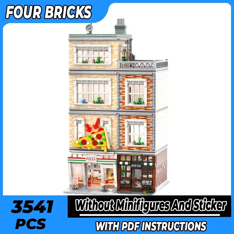 

Moc Building Bricks Street View Model Irish Pub And Pizza Station Technology Modular Blocks Gift Christmas Toy DIY Sets Assembly