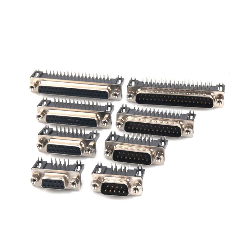 10PCS DR9 DR15 DR25 DR37 DB Male Female Connector Welding Board Plug-in Type 90 Degree Curved Pin RS232 Serial VGA Socket Right