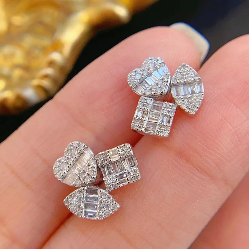 KUGG 100% 18K أقراط الذهب الأبيض/الأصفر النساء تصميم الأزياء 0.58 قيراط الماس الطبيعي الحقيقي وأقراط مجوهرات الحفلات العالية