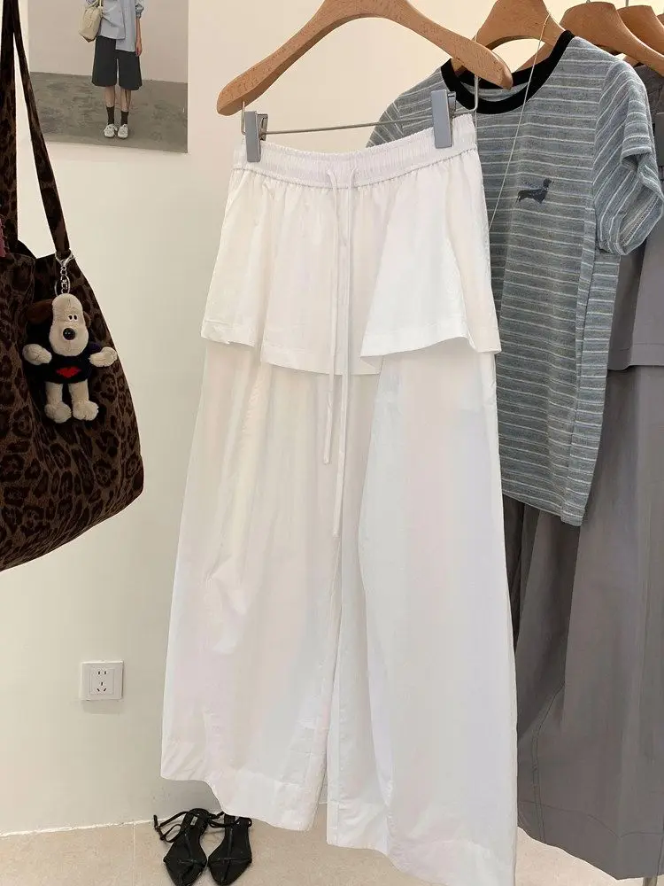 

plus Size Women's Casual Wide Leg Pants High Waist Straight Cut Elastic Waist Loose Fit Summer Slimming Trousers Leaf