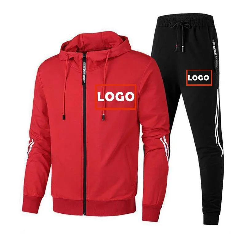 Custom Logo 2023 Autumn Men\'s Tracksuit Zipper Hoodies+pants 2pcs Sets Fashion MensStreetwear Jacket Suit Male Clothing